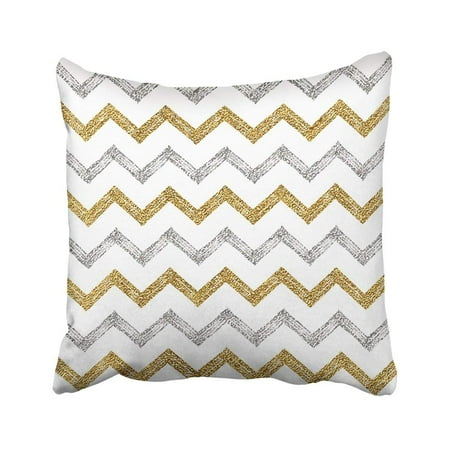 White Silver Stripe - BPBOP White Glitter Of Silver Gold Zigzag Chevron Zig Zag Stripe Hand Pattern Save The Date Line Pillowcase Throw Pillow Cover Case 18x18 inches