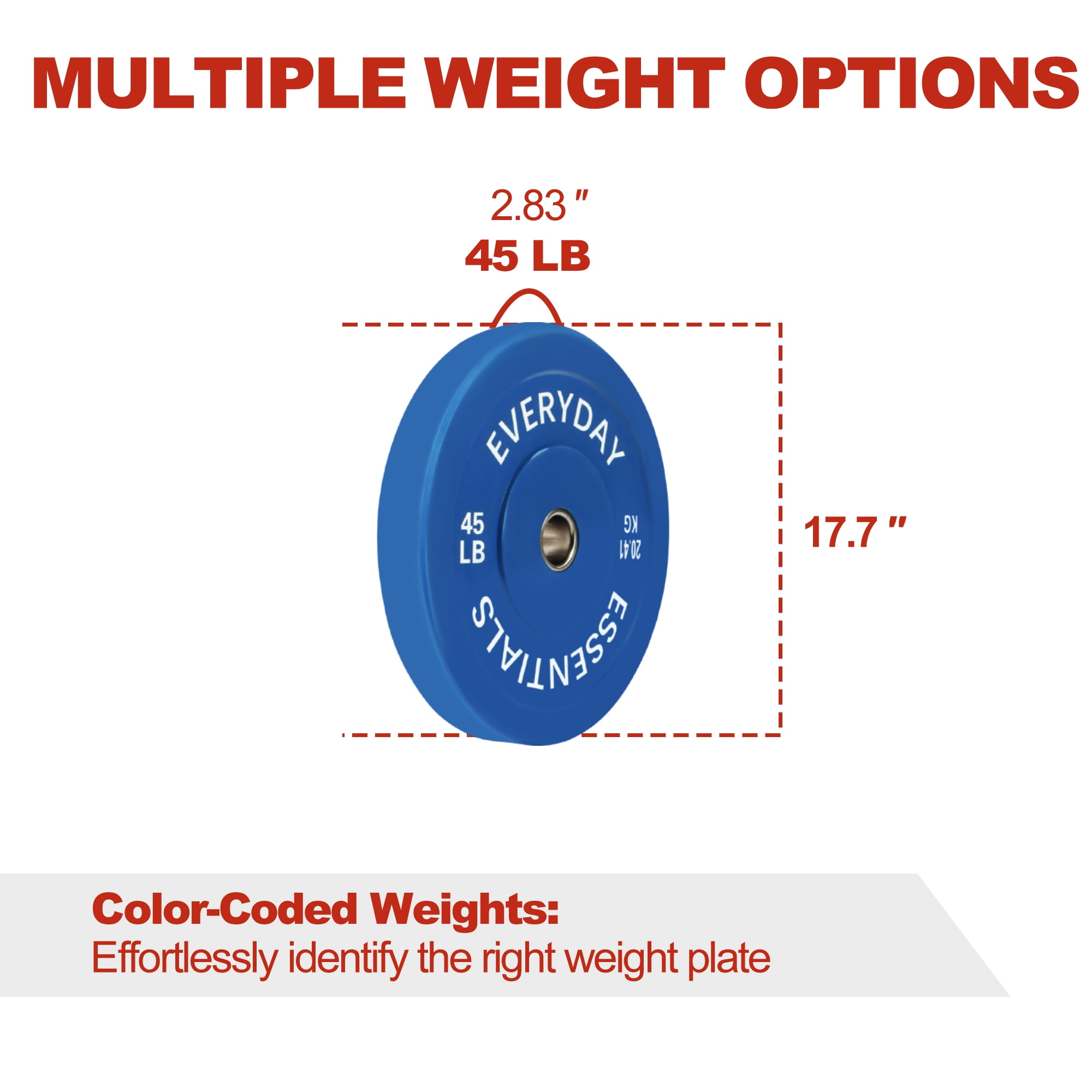 FlexWave Bumper Weight Plates, 45 lb Pair, Colored, 2-Inch Hole