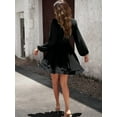 thumbnail image 3 of Women's Dress Deep V-Neck Long Sleeve Waist Tie Ruffle Mini Swing Skater Dresses, 3 of 7