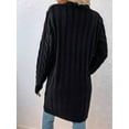 thumbnail image 4 of Women'S Autumn and Winter Long Sleeve Cardigan Sweater Cable Knit Front Button Long Coat Black XL, 4 of 7