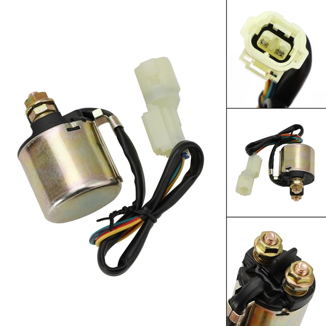 Starter Relais à Solénoïde Compatible avec Honda AquaTrax R12X F12X F15X 35850-HW1-671. le Relais Présente une Conception Cylindrique Compacte avec une Finition Métallique, une protection de Coque en Caoutchouc et un Câblage Attaché avec un Connecteur en Plastique. Convient à Divers Modèles Honda AquaTrax de 2002 à 2009, Y Compris R12X, F12X et F15X. le Support de Montage et les instructions d'Installation Ne Sont Pas Inclus