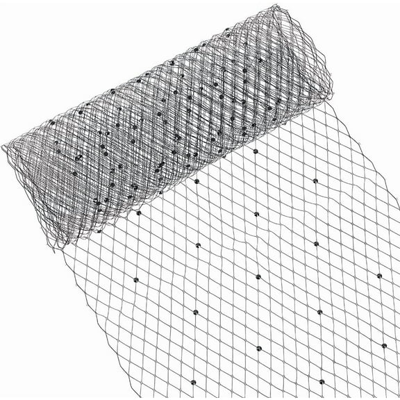 1 Yards Birdcage Veil Netting Fabric 9.8inch Black Russian Millinery Netting Tulle Fabric Mesh Hat Veil with Black Diamond for Wedding Decor DIY Bridal Veil Dress
