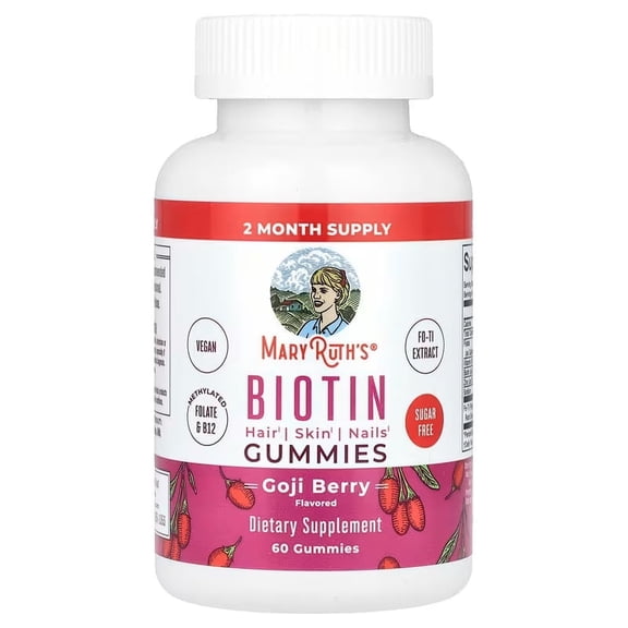MaryRuth's  Biotin Gummy Goji Berry Flavor Vegan Hair Skin Nails Support 2,500mcg 60 Count