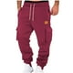 thumbnail image 1 of Ceisia Men's Solid Color Multi-Pocket Tapered Cargo Sweatpants Red L Gifts, 1 of 8