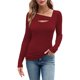 thumbnail image 2 of Camisetas de Larga para Mujer, Corte Ajustado, Estilo Otoño, con Aberturas, Estilo Y2K y Tejido Acanalado. Rojo Vino XL, 2 of 7