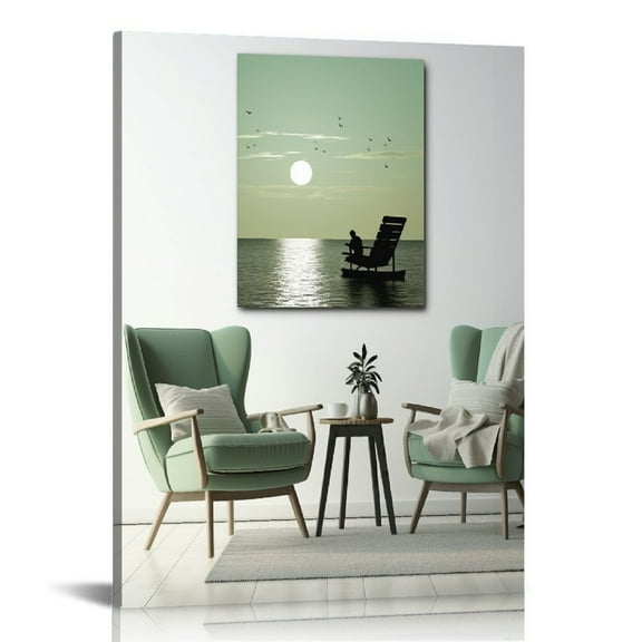 COMIO Framed Canvas Print Wall Art Sage Green Mid-Century Modern Watercolor Blot Abstract Shapes Illustrations Modern Art Decorative Minimalist Relax/Cozy Multicolor for Bedroom - NATURAL