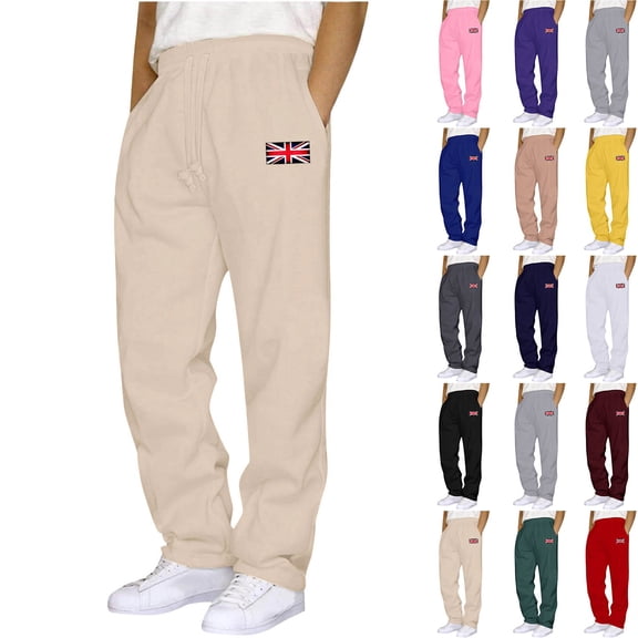 Fengqque Plus Size Pants for Men, Casual Drawstring Elastic Waist Straight Leg Solid Color Loose Fit Sweatpants with Pockets Yellow-A XL(XL)