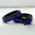 thumbnail image 6 of Matching Rings Couple Ring Black Gold Plated Princess cut 1CT Blue CZ Women Wedding Ring Sets, 6 of 7