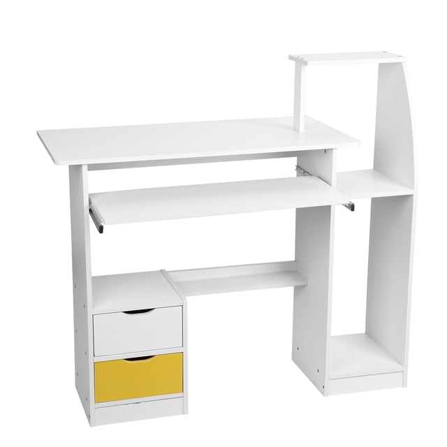 Neinkie Computer Desk with 2 Drawers and 3 Hutch Shelves, Home Office Desk with Wide Desktop and Keyboard Drawer, Wood Executive Desk Writing Study Table PC Desk for Bedroom, White