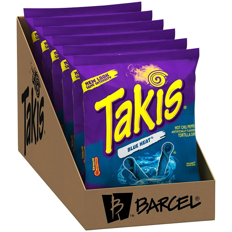 7pack）Takis Blue Heat Rolled Tortilla Chips, Hot Chili Pepper Artificially  Flavored, 6 Individual Bags, 4 Ounces Each, Net Weight of 24 Ounces 