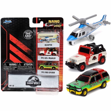 Jada Toys 31955 Jurassic World Nano Hollywood Rides Scale Diecast Models Helicopter Vehicle Playset (3 Pieces)