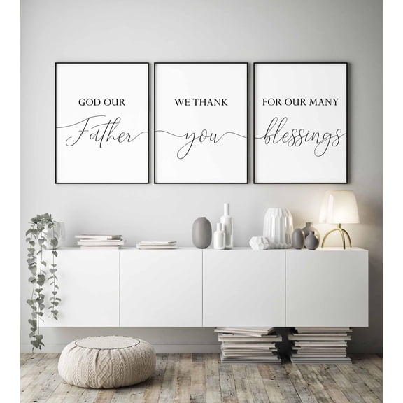UNFFRAMED Christian wall art,Christian decor,Printable wall art,God our Father we thank you for our many blessings,prints,Living room decor Set 3 Prints 8x12
