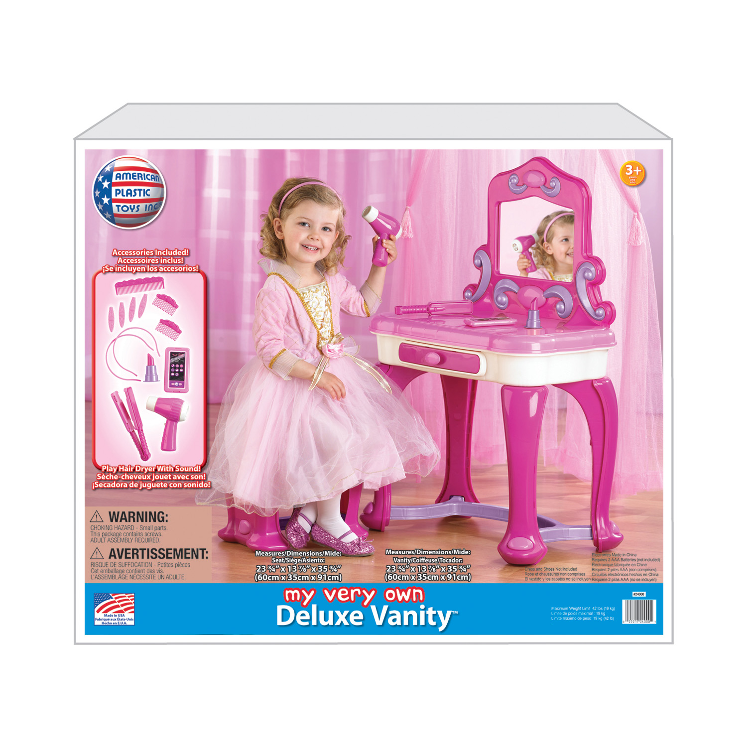 American Plastic Toys Kids My Very Own Pink Deluxe Vanity Play Set with Mirror - image 5 of 5