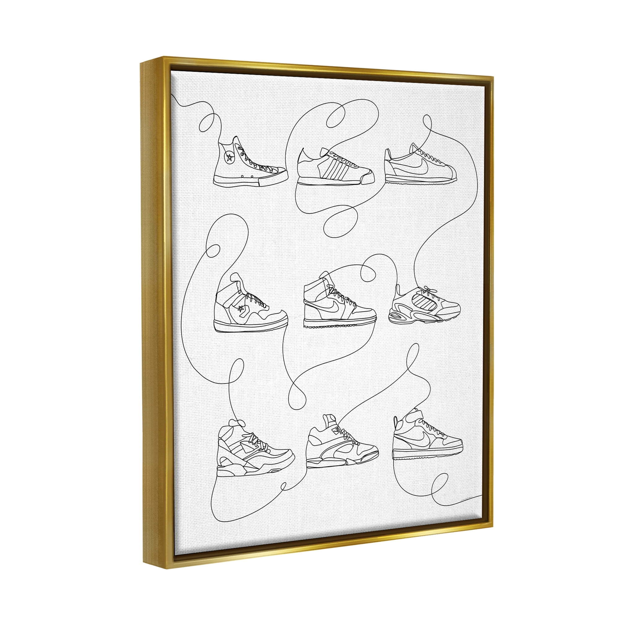 Stupell Industries Line Doodle Sneakers Beauty & Fashion Painting Gold Floater Framed Canvas Art Print Wall Art, 17 x 21