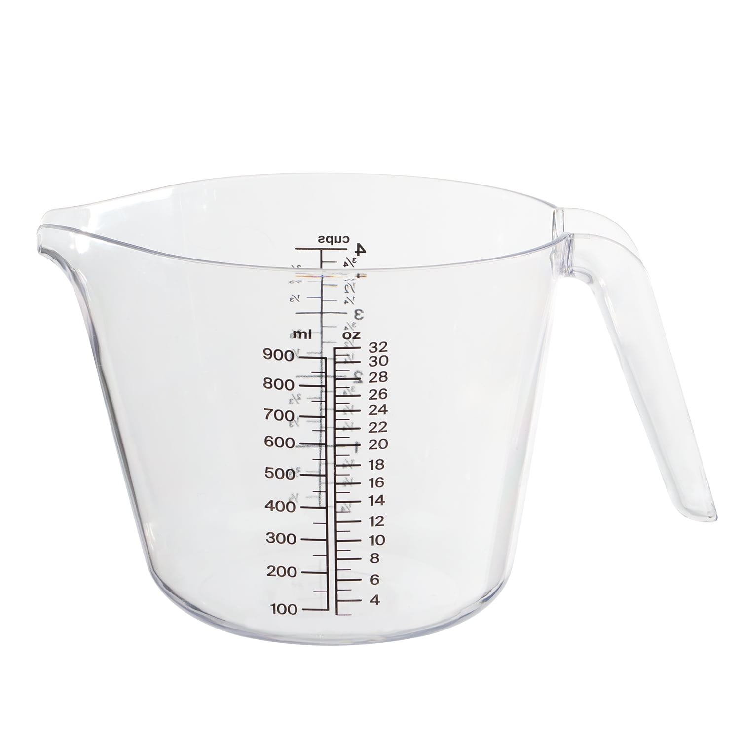 Mainstays Clear Plastic Angled 2 Cup Measuring Cup with Measurements  Labeled in Black. 