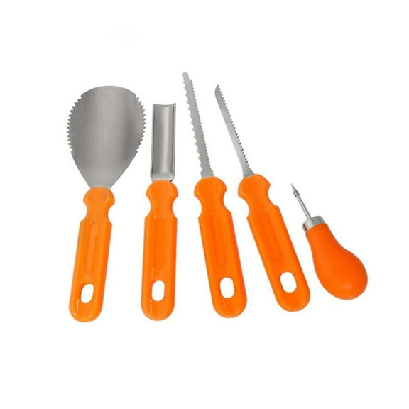 Mikilon Halloween Decorations, Halloween-O-Lantern Carving Tools 5-Piece Set Fruit Knife Children Cutting-O-Lantern Decoration Tools Carving Knife, Plastic Stainless Steel, as show