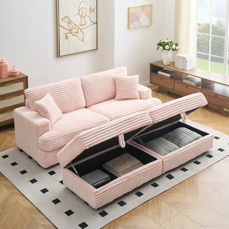 88.58" Corduroy Sofa,Extra Deep Seat Couch with Double Storage & Pillows,Comfy Upholstered Oversized Loveseat Sofa Couch for Living Room,Office,Pink