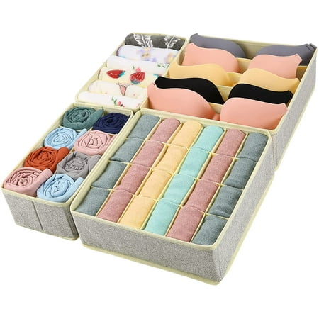

4 Pcs Bra Sock and Underwear Drawer Organizers Divider Closet Socks Organizer and Storage Boxes for Lingerie Bra Undies