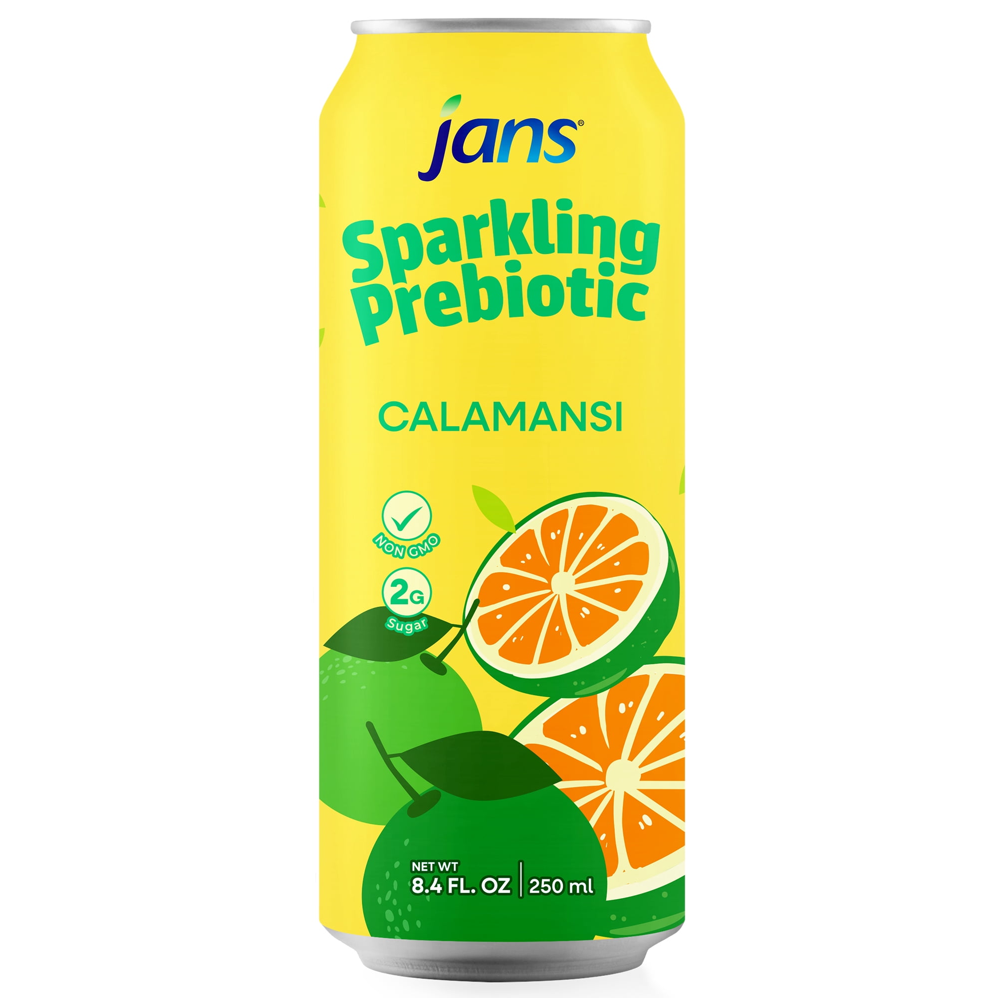 Jans Sparkling Prebiotic Soda Beverage, 8.4 oz Cans – Low Calorie, No Added Sugar – Non-GMO Sparkling Fruit Beverage – Gut Health Support – Naturally Refreshing (24-Pack, Calamansi)