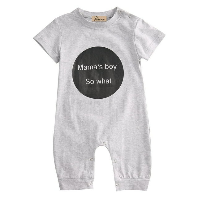 Baby Summer Romper Letter Short Sleeve Neck Shoulder Buttons Jumpsuit