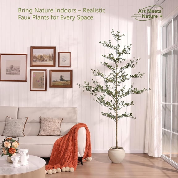 Artificial Black Olive Tree 7ft - Shady Lady  Faux Olive Trees Indoor Outdoor Decor - Modern Aesthetic Tall Fake Plants with Pot for Home Office Living Room  Floor, VN140