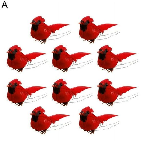 Bueautybox 10Pcs Artificial Birds Craft Birds Red Artificial Christmas Birds Clip on Tree Ornaments Wreaths Centerpieces Crafts DIY