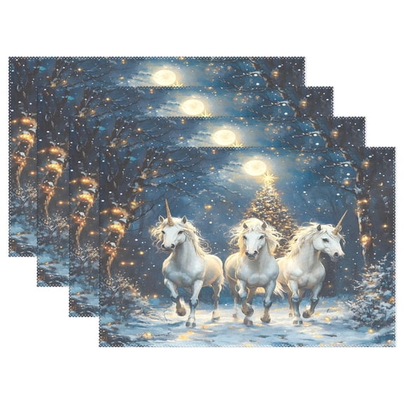 Ryvnso Placemats Set of 4 Horse in Winter Dining Mats Heat-Resistant Non-Slip Washable Table Mat