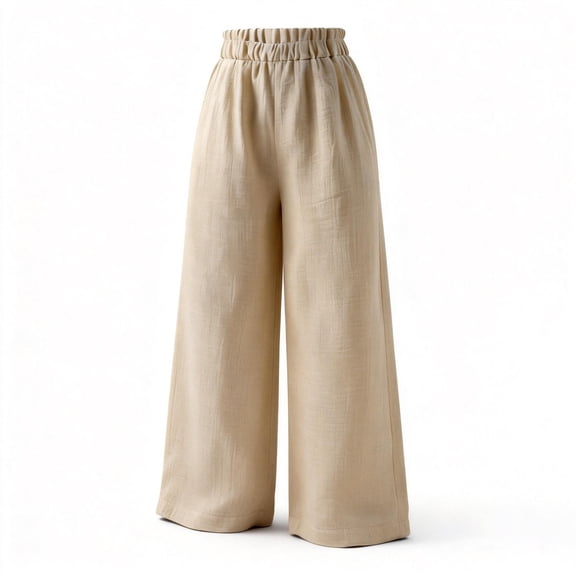 ZLBDYG Girls Cotton Linen Wide Leg Pants Flowy Palazzo Casual Dressy Pants Youth Summer Soft Baggy Paperbag Waist Gauze Trousers