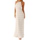 thumbnail image 1 of Women Backless Maxi Beach Dress Strap Smocked Flowy Vacation Lace-up Long Dress Yellow XL, 1 of 4