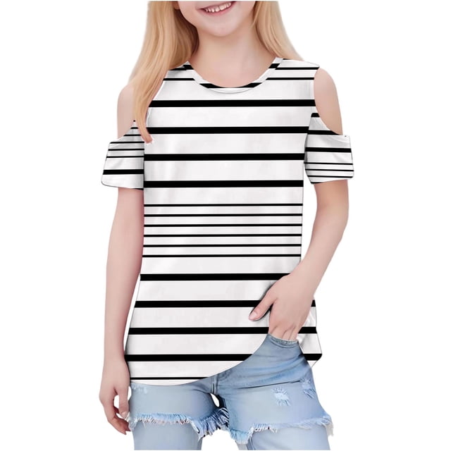 Zpanxa T-Shirts pour Tout-Petites Fille Imprimé Décontracté Manches Courtes Col Rond Haut Mode avec Coton 9 Ans
