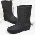 thumbnail image 2 of Chaussures de Pluie pour Femmes Mode Doublées Chaudes Bottines Couleur Unie Talon Bas Bottes de Pluie pour Femmes, 2 of 5