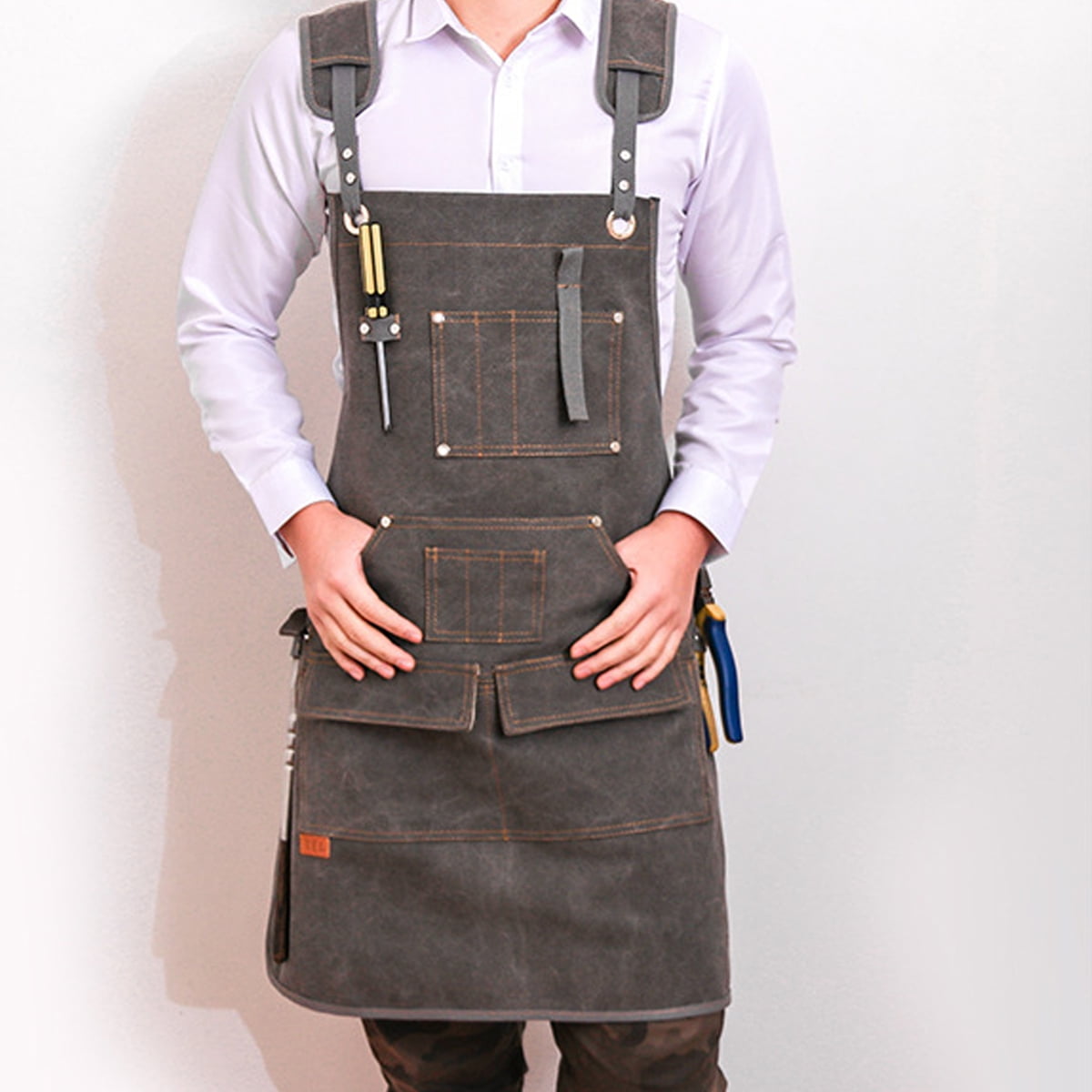 Woodworking Apron, Heavy Duty Canvas Working Tool Apron with Pockets, Adjustable Strap Aprons for Women, Men