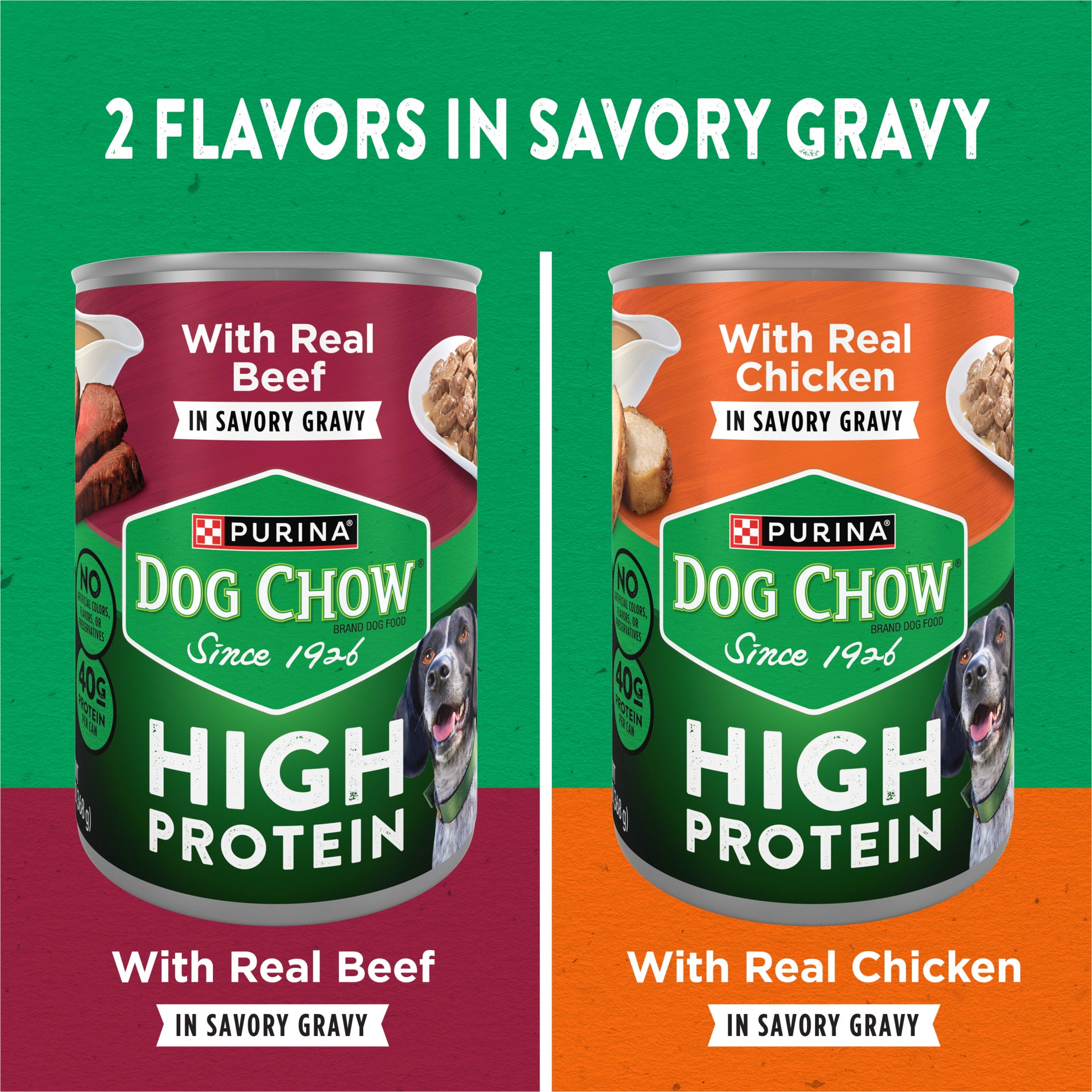 Purina Dog Chow High Protein Dog Food Wet Recipe With Real Chicken or Real Beef In Savory Gravy Variety Pack, 13 oz.