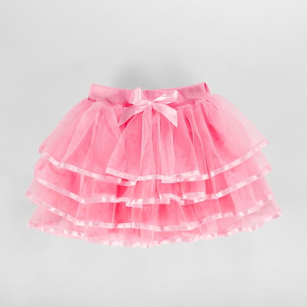 Falda de niña de color liso de malla con cintura elástica y lazo para deportes de ocio, falda de poliéster para niña