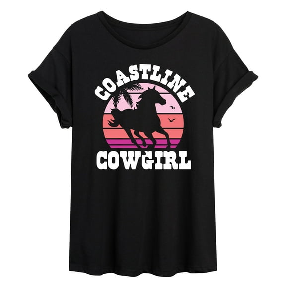Instant Message - Coastline Cowgirl - Women's Oversized Graphic T-Shirt