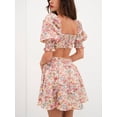 thumbnail image 4 of LMLYSoH Women's Summer Floral Print Dress Short Puff  Square Neck Cutout Waist Slim Mini A-Line Dress, 4 of 6