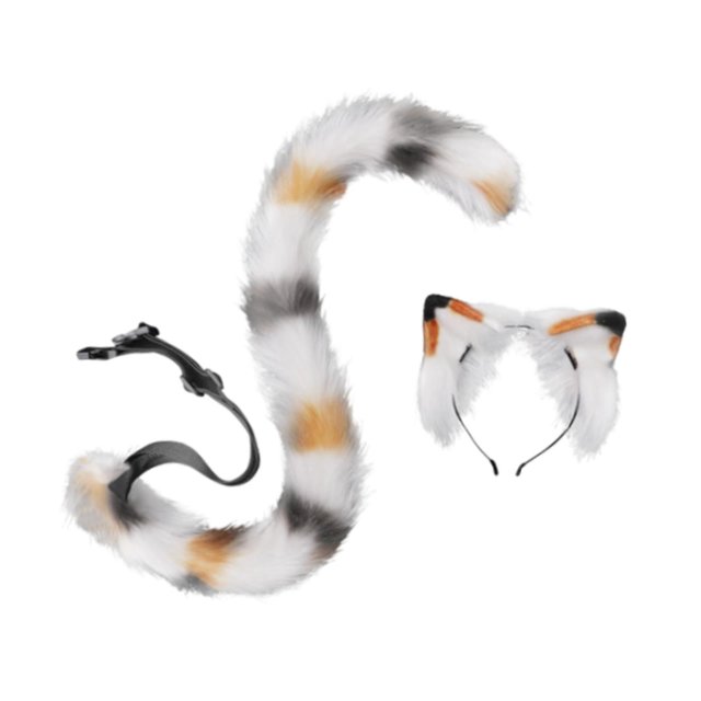 Conjunto de orejas y Cola de gato Fernando para cosplay Cola larga de gato carnaval fiesta de graduación Negro Naranja Blanco