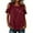 06-Wine, variant on Women's Crew Neck Cold Shoulder Cotton Linen Top Short Sleeve Ruffle Trim Casual Blouse Button Embellishment