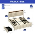 thumbnail image 6 of ModFusion King Size Rivet Soft-Padded Bed Frame with 4 Foldable Fabric Drawers & LED Light Strip, Vintage Upholstery, Brown & Milky, 6 of 9