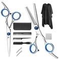 thumbnail image 3 of Kit de 10 tijeras para cortar el pelo, peines y capa de acero inoxidable para peluquería, color azul, 3 of 12
