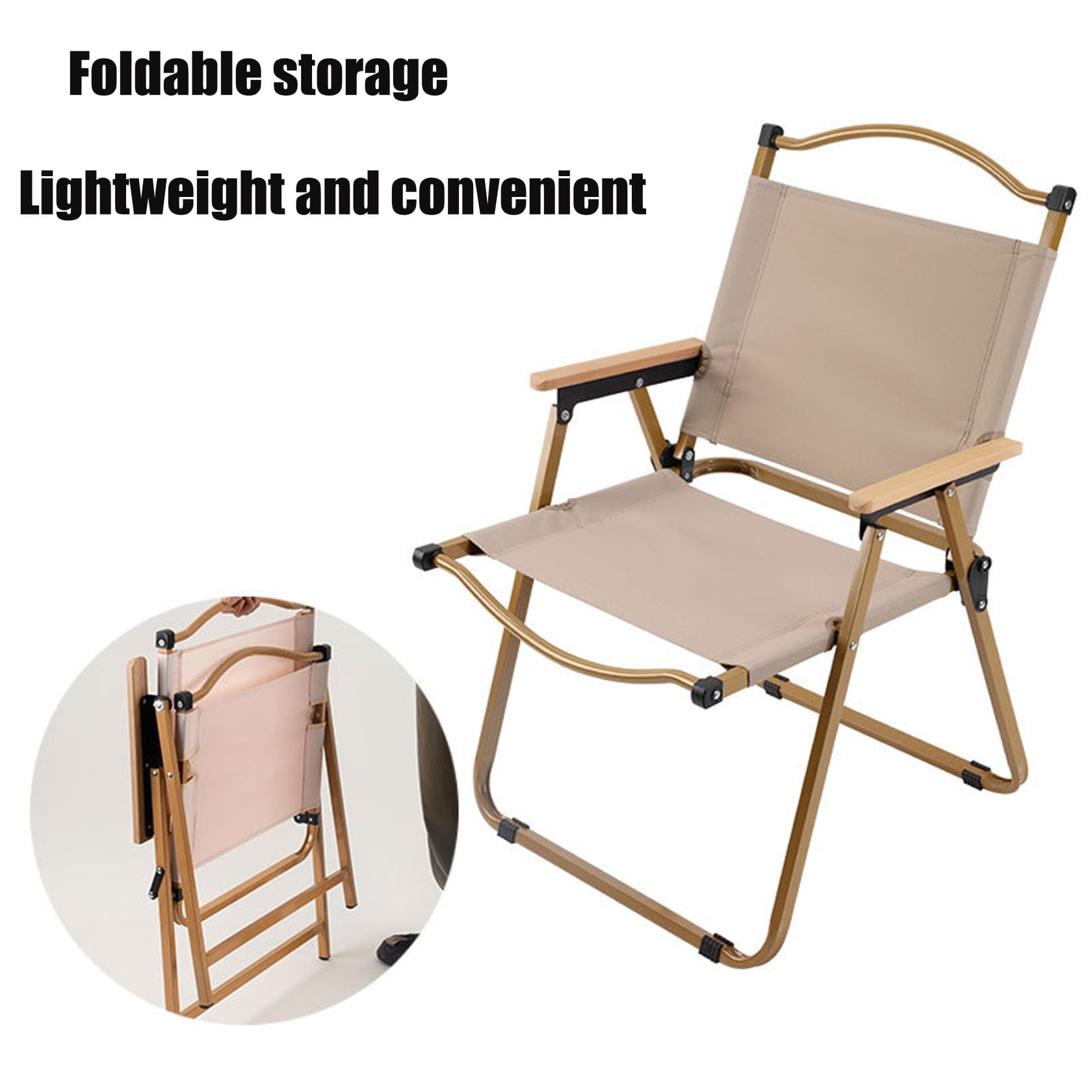 Outdoor Camping Chair with Handle, Portable Folding Chair with Extended  Backrest, Wood Grain Steel Frame Garden Chair for Fishing Leisure Beach and  Picnic, Space-Saving and Easy Carrying, Beige 