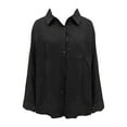 thumbnail image 2 of YOTMKGDO Button-Up Shirts for Women, Contrast Collar Cotton Linen Button Down Shirt 2024 Spring Casual Solid Color Shirts Loose Work Long Sleeve (Black, A), 2 of 4