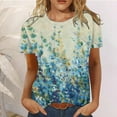 thumbnail image 1 of ICHUANYI Clearance Women Fashion Summer Casual Print Round Neck Loose Short Sleeve T-shirt Top Blouse Pullover(Green, L) ICHUANYI WER2023081001594, 1 of 6