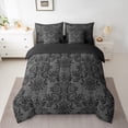 thumbnail image 2 of Manfei Black Damask Print Bedding Comforter Set 7pcs, Gothic Romantic Rose Queen Bedding Sets, Bohemian Mandala Western Reversible Queen Sheet Sets, Microfiber Bedroom Decor, 2 of 7
