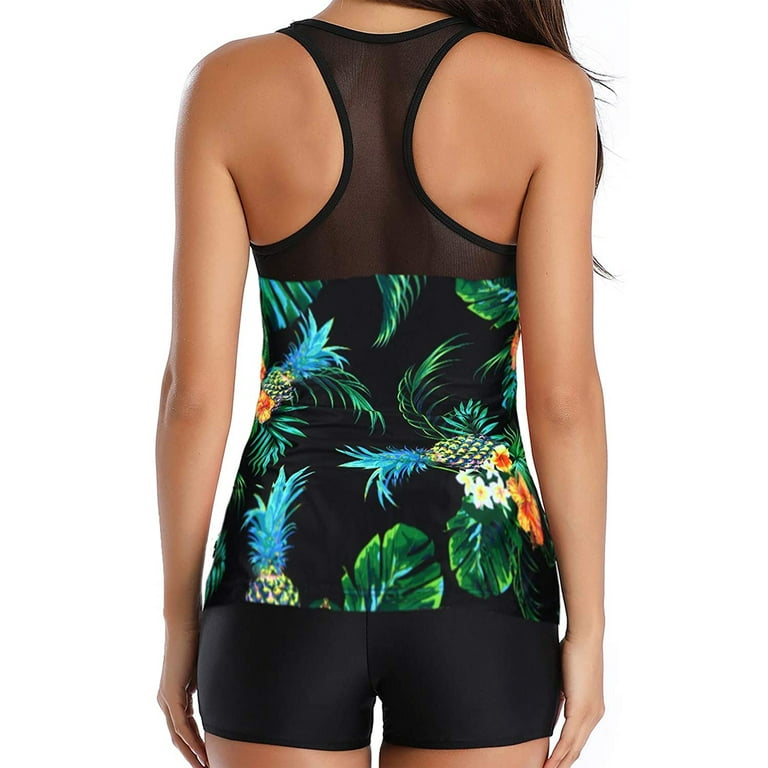 Womens Two Piece Athletic Tankini Swimsuits with Shorts Tummy