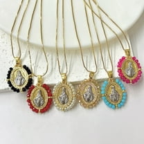 Vintage Oval Hand-woven Virgin Mary Necklace
