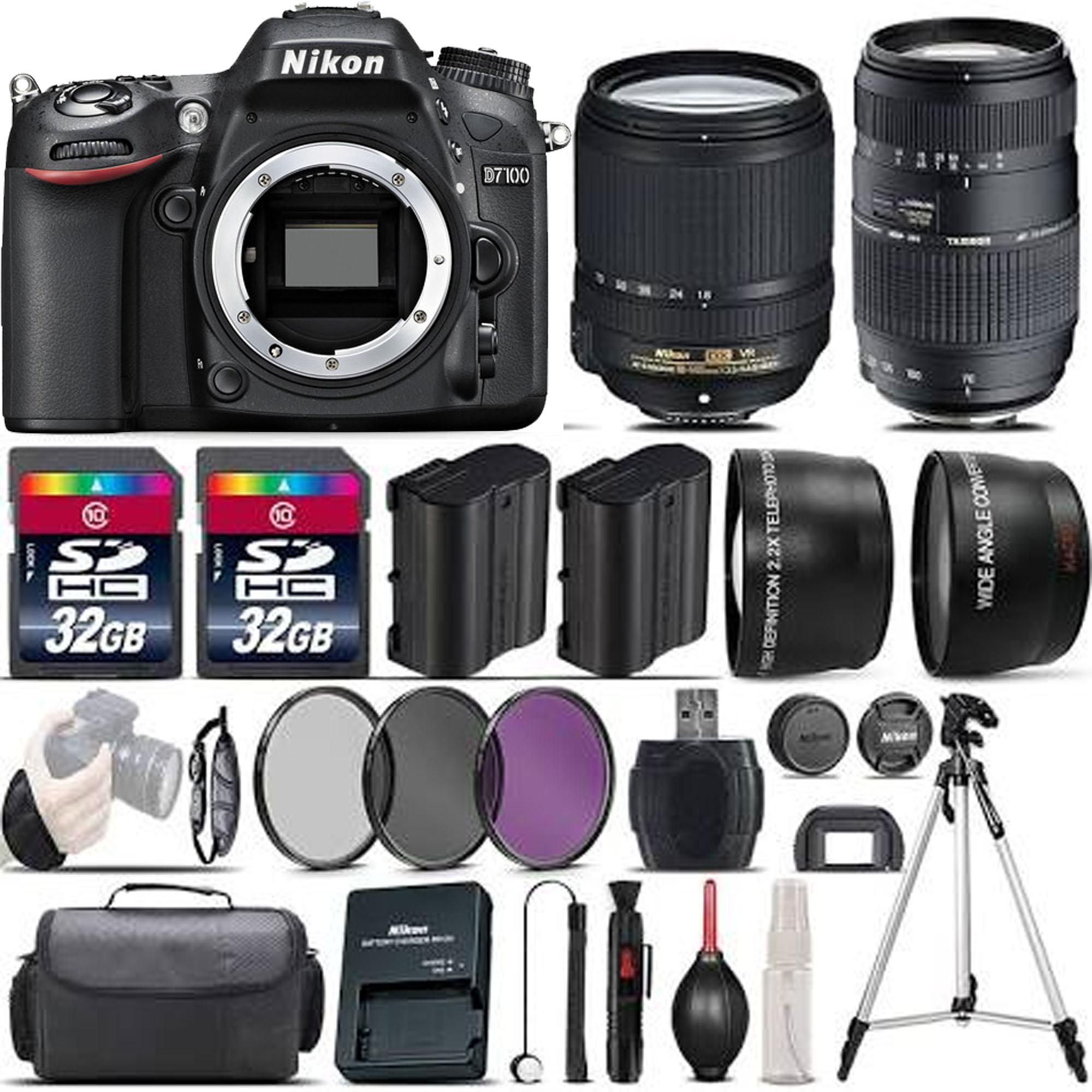 Nikon D7100 DSLR Camera with 18140mm Lens 70300mm 64GB 4 Lens