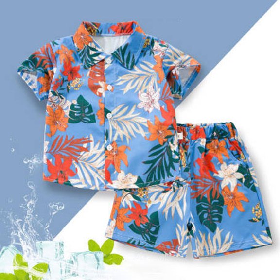 JCCXIN Boys Hawaii Outfit Sets 2Pcs Set Summer Flower Printed Beach Button Down Short Sleeve Lapel Shirt Tops Shorts Kids Cozy Clothes Sets