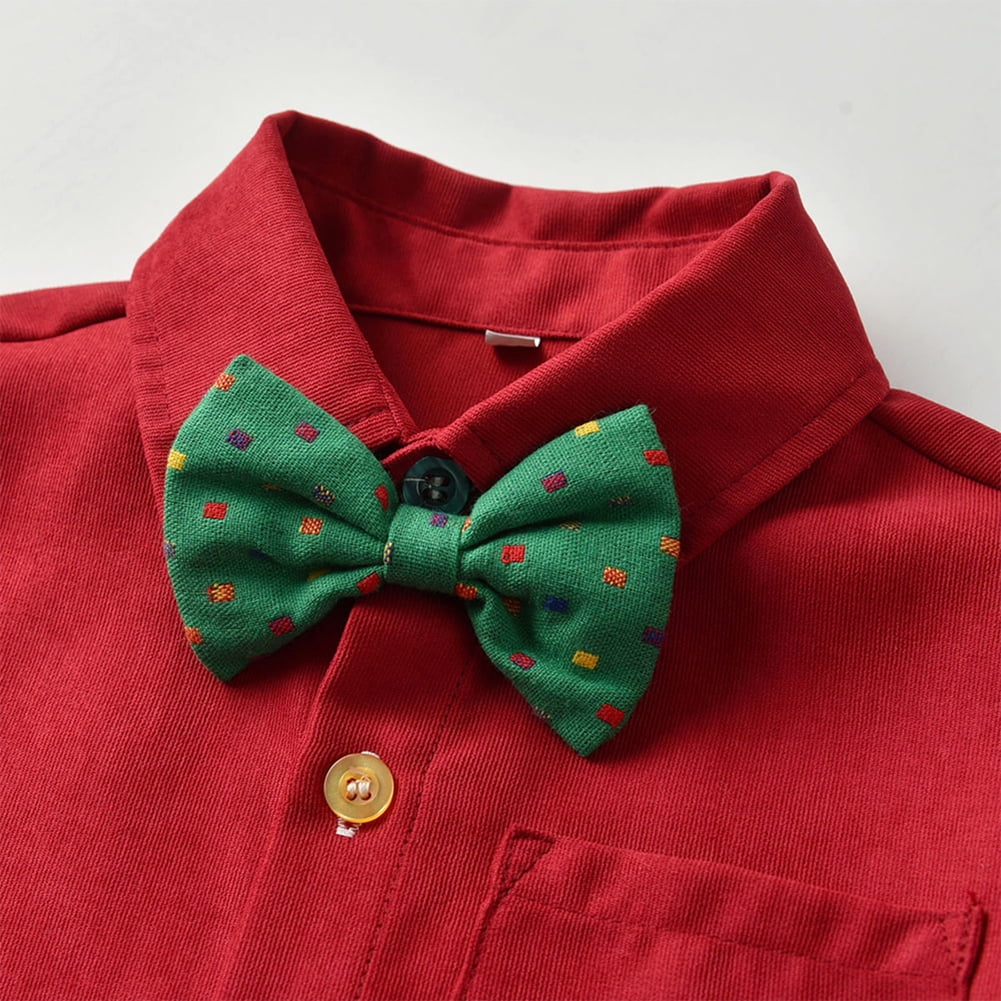 IBTOM CASTLE Toddler Baby Boys Baptism Christening Outift Gentleman Bowtie Shirt + Long Suspender Pants Wedding Birthday Formal Tuxedo Overalls Clothes