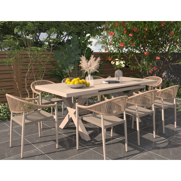 Vmopu 8 Person Rectangular Aluminum Outdoor Patio Dining Set-Extendable Table, 8 Stack Chairs